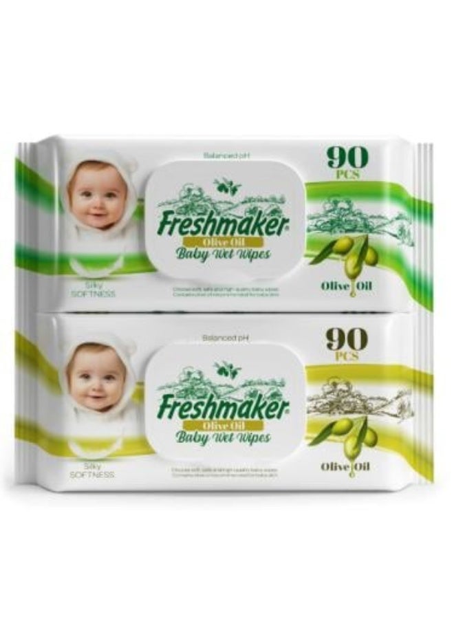 Baby Wet Wipes with Olive Oil - 90 Wipes